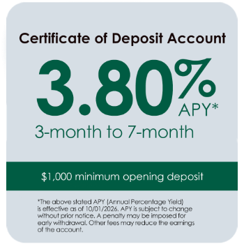 updated Certificate of Deposit Account 3.80% APY 3 month to 7 month